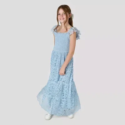 Rare Editions Big Kid Girls Short Sleeve Flutter Floral Maxi Dress In Blue