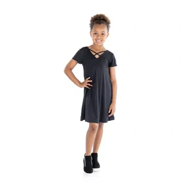 24sevenkid Big Kid Girls Short Sleeve A-line Dress In Black