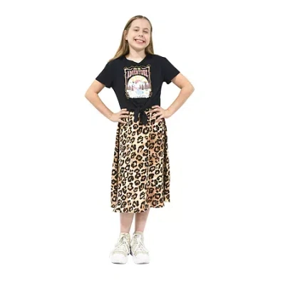 Lilt Big Kid Girls Midi Leopard Dress Set In Black