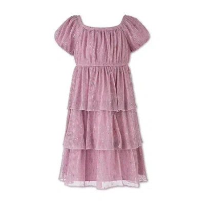Speechless Little Girls Short Sleeve Babydoll Dress In Brown