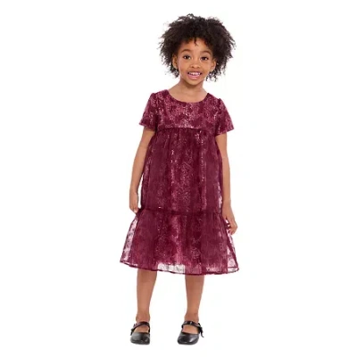 Bonnie Jean Little Girls Short Sleeve Puffed Babydoll Dress In Brown