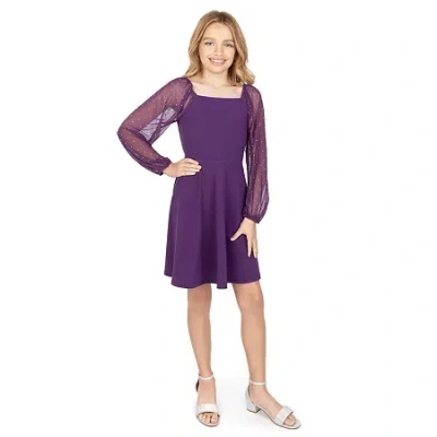 Speechless Big Kid Girls Long Sleeve Skater Dress In Purple