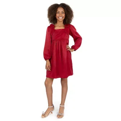 Speechless Big Kid Girls Long Sleeve Satin A-line Dress In Red