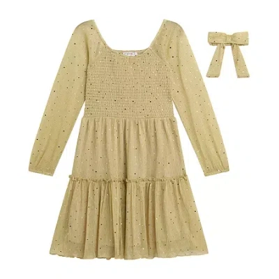 Knit Works Big Kid Girls Embellished Long Sleeve A-line Dress In Brown