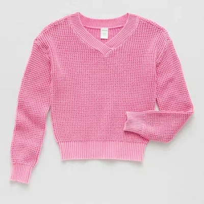 Thereabouts Little & Big Kid Girls V Neck Long Sleeve Pullover Sweater In Pink