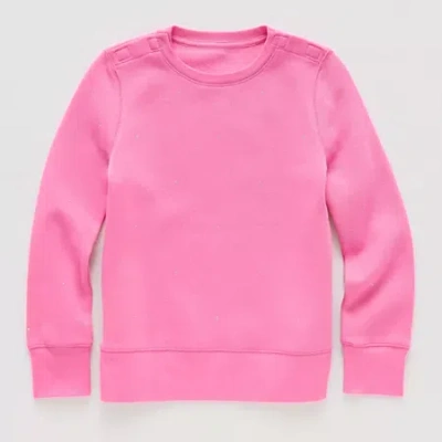 Thereabouts Bling Little & Big Kid Girls Easy-on + Easy-off Round Neck Fleece Adaptive Long Sleeve Sweatshirt In Pink