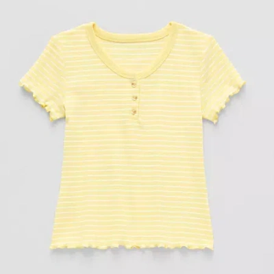 Thereabouts Little & Big Kid Girls V Neck Short Sleeve T-shirt In Yellow