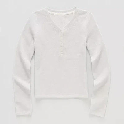 Thereabouts Little & Big Kid Girls Henley Neck Long Sleeve T-shirt In White