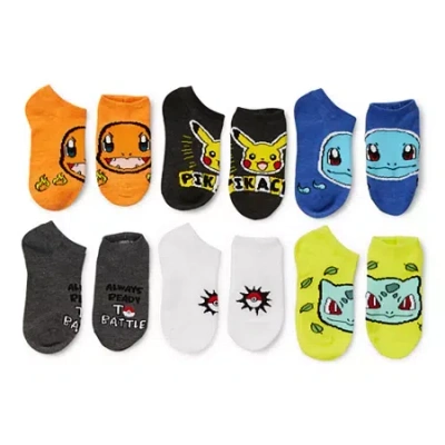 Pokémon Big Kid Boys Multi-pack 6 Pair Pokeman No Show Socks In Multi