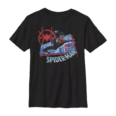 Fifth Sun Miles Morales Little & Big Kid Boys Crew Neck Short Sleeve Regular Fit Spiderman Graphic T-shirt In Black