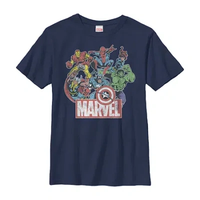 Fifth Sun Little & Big Kid Boys Crew Neck Short Sleeve Regular Fit Avengers Marvel Graphic T-shirt In Blue