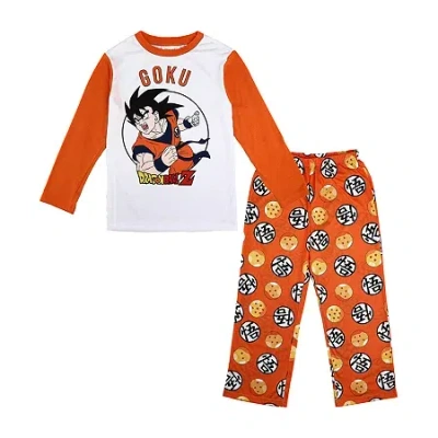 Bioworld Little & Big Kid Boys Dragon Ball Z Crew Neck Long Sleeve 2-pc. Pajama Pants In Orange