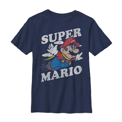 Fifth Sun Little & Big Kid Boys Crew Neck Short Sleeve Regular Fit Super Mario Graphic T-shirt In Blue