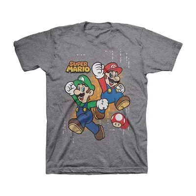 Hybrid Tees Little & Big Kid Boys Crew Neck Short Sleeve Regular Fit Super Mario Graphic T-shirt In Gray
