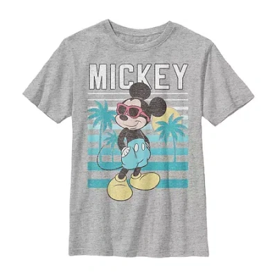 Fifth Sun Disney Little & Big Kid Boys Crew Neck Short Sleeve Slim Fit Mickey Mouse Graphic T-shirt In Gray