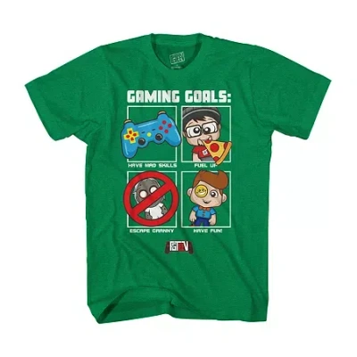 Mad Engine Fgteev Little & Big Kid Boys Crew Neck Short Sleeve Regular Fit Graphic T-shirt In Green