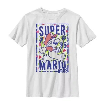 Fifth Sun Little & Big Kid Boys Crew Neck Short Sleeve Slim Fit Super Mario Graphic T-shirt In White