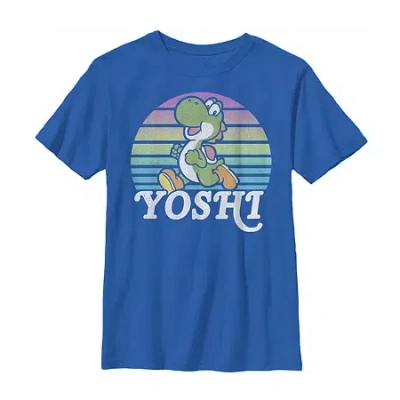 Fifth Sun Little & Big Kid Boys Crew Neck Short Sleeve Slim Fit Super Mario Yoshi Graphic T-shirt In Blue