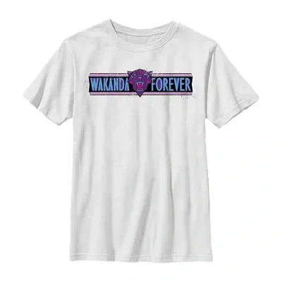 Fifth Sun Little & Big Kid Boys Crew Neck Short Sleeve Regular Fit Black Panther Marvel Graphic T-shirt In White