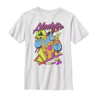 Fifth Sun Disney Little & Big Kid Boys Crew Neck Short Sleeve Regular Fit Aladdin Graphic T-shirt In White