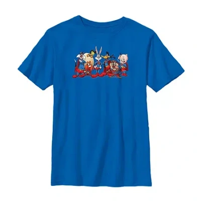 Fifth Sun Little & Big Kid Boys Crew Neck Short Sleeve Regular Fit Looney Tunes Graphic T-shirt In Blue