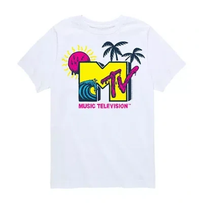 Air Waves Little & Big Kid Boys Crew Neck Short Sleeve Regular Fit Mtv Graphic T-shirt In White