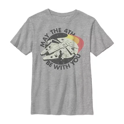 Fifth Sun May The 4th Little & Big Kid Boys Crew Neck Short Sleeve Regular Fit Star Wars Graphic T-shirt In Gray