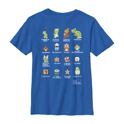Fifth Sun Little & Big Kid Boys Crew Neck Short Sleeve Slim Fit Super Mario Graphic T-shirt In Blue