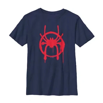 Fifth Sun Miles Morales Little & Big Kid Boys Crew Neck Short Sleeve Slim Fit Spiderman Graphic T-shirt In Blue