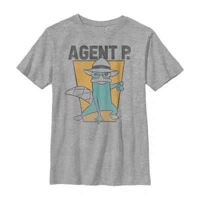 Fifth Sun Little & Big Kid Boys Crew Neck Short Sleeve Slim Fit Phineas And Ferb Graphic T-shirt In Gray