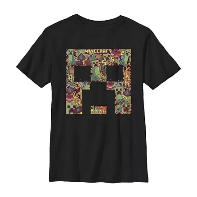 Fifth Sun Little & Big Kid Boys Crew Neck Short Sleeve Slim Fit Minecraft Graphic T-shirt In Black