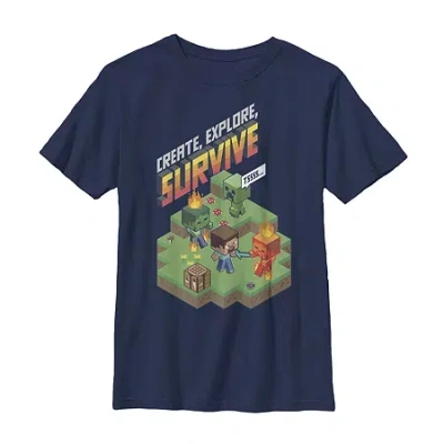 Fifth Sun Little & Big Kid Boys Crew Neck Short Sleeve Slim Fit Minecraft Graphic T-shirt In Blue