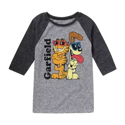 Air Waves Little & Big Kid Boys Crew Neck 3/4 Sleeve Regular Fit Garfield Graphic T-shirt In Multi