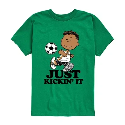 Air Waves Little & Big Kid Boys Crew Neck Short Sleeve Regular Fit Peanuts Graphic T-shirt In Green