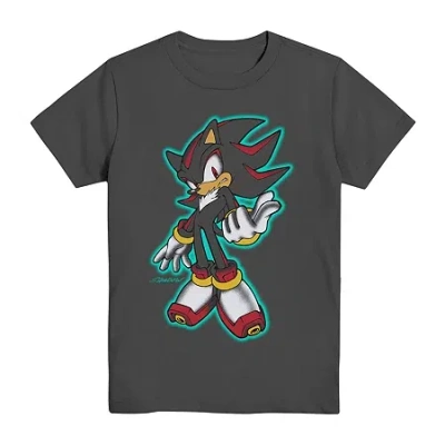 Mad Engine Shadow Little & Big Kid Boys Crew Neck Short Sleeve Regular Fit Sonic The Hedgehog Graphic T-shirt In Black