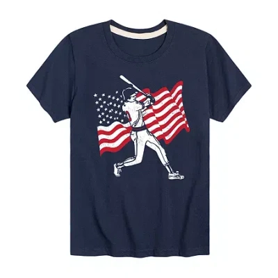 Air Waves Americana Baseball Little & Big Kid Boys Crew Neck Short Sleeve Flag Regular Fit Graphic T-shirt In Blue
