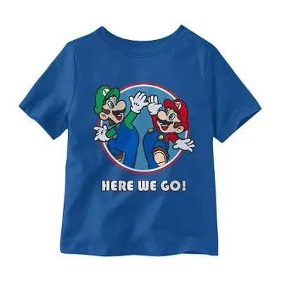 Hybrid Tees Little Boys Crew Neck Short Sleeve Regular Fit Super Mario Graphic T-shirt In Blue