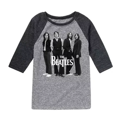 Air Waves Little & Big Kid Boys Crew Neck 3/4 Sleeve Regular Fit The Beatles Graphic T-shirt In Gray