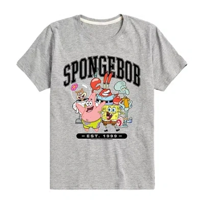Air Waves Little & Big Kid Boys Crew Neck Short Sleeve Regular Fit Spongebob Graphic T-shirt In Silver