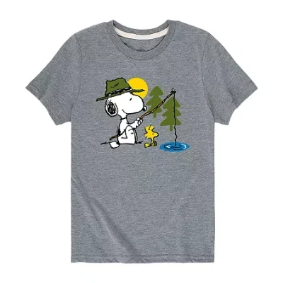 Air Waves Snoopy Little & Big Kid Boys Crew Neck Short Sleeve Regular Fit Peanuts Graphic T-shirt In Silver