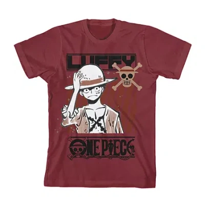 Bioworld One Piece Little & Big Kid Boys Crew Neck Short Sleeve Regular Fit Graphic T-shirt In Burgundy