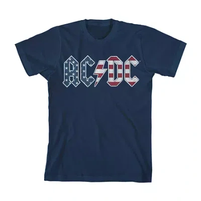 Bioworld Little & Big Kid Boys Crew Neck Short Sleeve Flag Loose Fit Ac/dc Graphic T-shirt In Blue