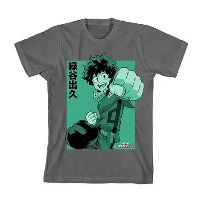 Bioworld Deku Punch Little & Big Kid Boys Crew Neck Short Sleeve Loose Fit Graphic T-shirt In Gray