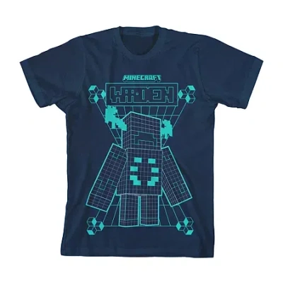 Bioworld Little & Big Kid Boys Crew Neck Short Sleeve Loose Fit Minecraft Graphic T-shirt In Blue