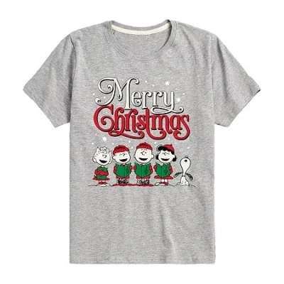 Air Waves Little & Big Kid Boys Crew Neck Short Sleeve Regular Fit Peanuts Graphic T-shirt In Silver