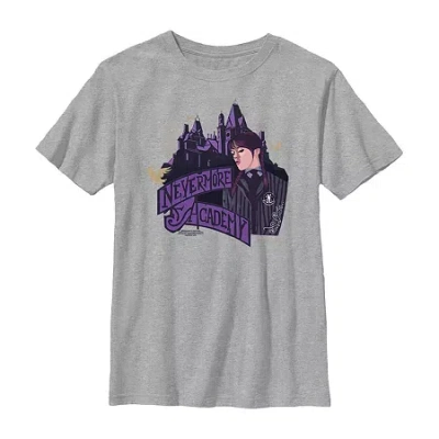 Fifth Sun Little & Big Kid Boys Crew Neck Short Sleeve Regular Fit Wednesday Addams Graphic T-shirt In Gray