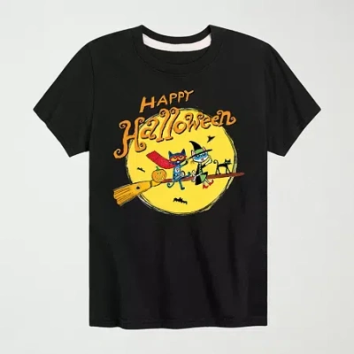 Air Waves Little & Big Kid Boys Crew Neck Short Sleeve Regular Fit Pete The Cat Graphic T-shirt In Black