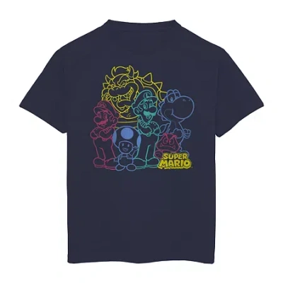 Fifth Sun Little & Big Kid Boys Crew Neck Short Sleeve Regular Fit Super Mario Graphic T-shirt In Blue