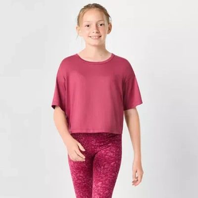 Xersion Little & Big Kid Girls Crew Neck Short Sleeve Active T-shirt In Pink