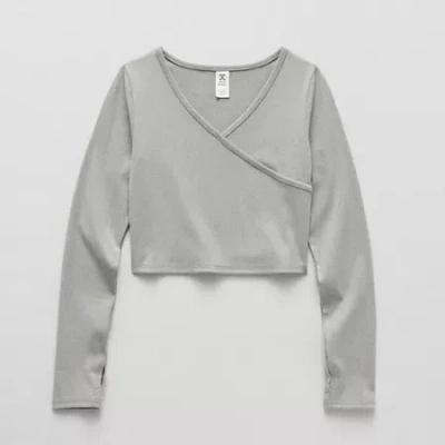 Xersion Little & Big Kid Girls V Neck Long Sleeve Active T-shirt In Gray